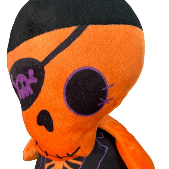 Kelly Toy Pirate Skeleton Plush Toy 2016 Orange Black Eye Patch Stuffed Animal - Picture 2 of 10